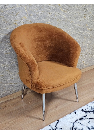 Zafir Tekli Teddy Krom Kaplama Sivriltme Ayak Çay Seti Koltuk Tekli Berjer , Balkon, Salon, Ofis Kiremit