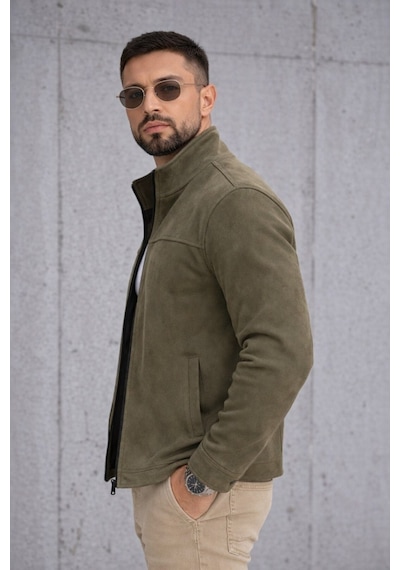 Baselco Slim Fit Dik Yaka Mevsimlik Süet Ceket Haki