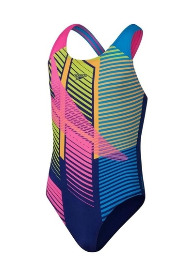 Speedo Digital Baskı Splashback Kız Çocuk Yüzücü Mayosu Lacivert-pembe Gökkuşağı