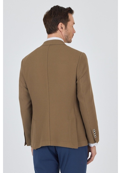 İmza Koyu Vizon Mono Yaka Gofreli Esnek 6 Drop Slim Fit Casual Ceket 1002250125 Koyu Vizon
