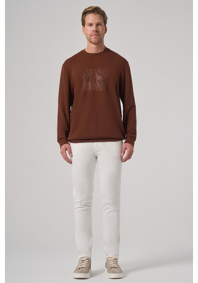 Morven Erkek Kiremit Trend Baskılı Bisiklet Yaka Sweatshirt 26ks063009460 Kiremit