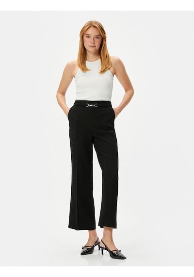 Koton Bol Paça Pantolon Metal Kemer Detaylı Normal Bel Siyah 4sak40072ew 4SAK40072EW999 Siyah