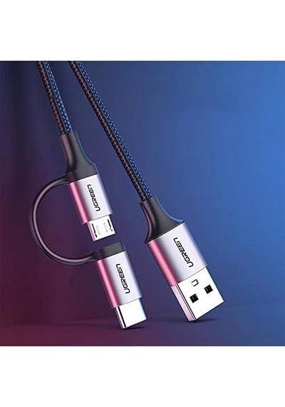 2&apos Si 1 Arada Örgülü Type-c Micro Usb Şarj Ve Data Kablosu 1 Metre