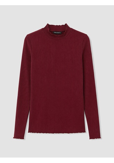 Lcw Modest Bordo Dik Yaka Kadın Fitilli Body