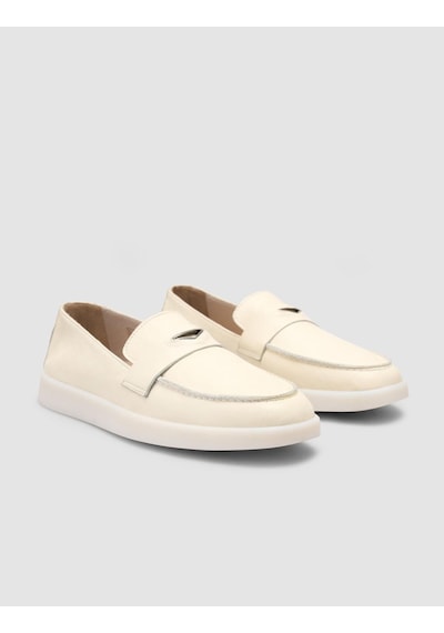 %100 Hakiki Deri Bej Kadın Loafer Bej