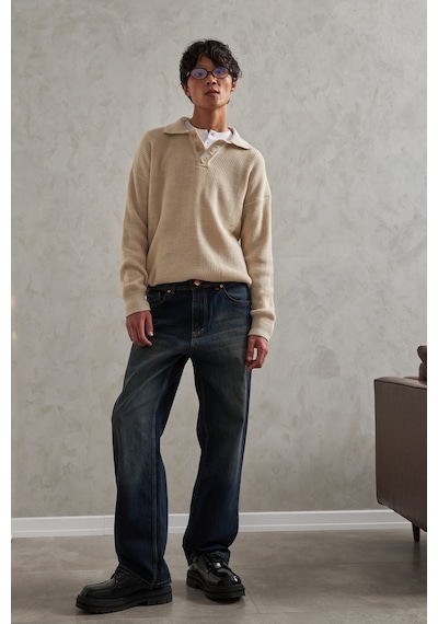 Erkek Ekstra Baggy Jean Pantolon Koyu Mavi