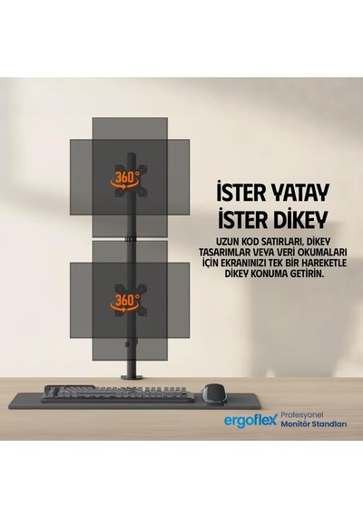 Ef63 Steel Design 2-8 Kg Çift Ekran Asansörlü 13"-32" Desktop Monitör Standı