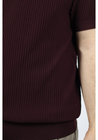 Ventov Bisiklet Yaka Fitilli Erkek Triko Vtr2604 Bordo