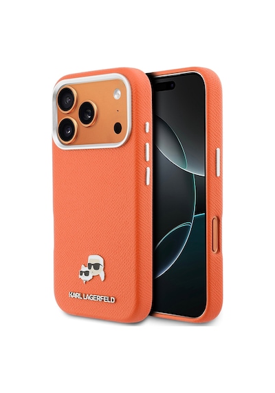 Apple iPhone Uyumlu  17 Pro Kılıf Lisanslı M-safeli Metal Kamera Ve Buton K&c Head Logolu Pu Deri Kapak Turuncu