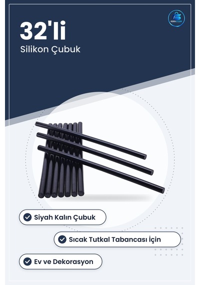 Siyah Kalın Silikon Tutkal Çubuğu 32'li Yapıştırıcı Hırdavat Ev D