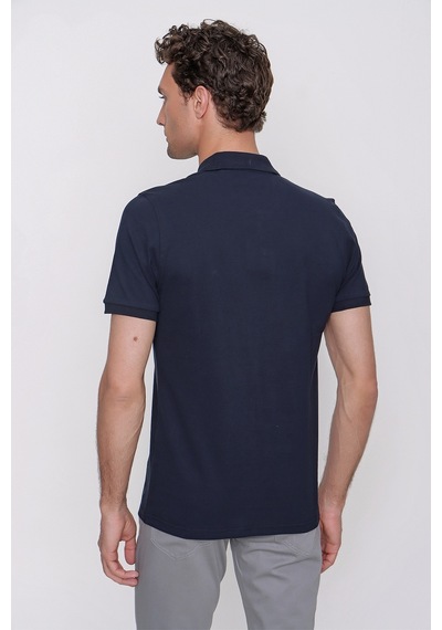 Lacivert Basic Düz %100 Pamuk Slim Fit Dar Kesim Kısa Kollu Polo Yaka Tişört 99yc018011200 Lacivert