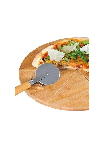 Pizza Kesici Ahşap Saplı Paslanmaz Çelik, Yuvarlak Bıçaklı Pizza Dilimleyici Ergonomik, Dayanıklı, Şık Tasarım