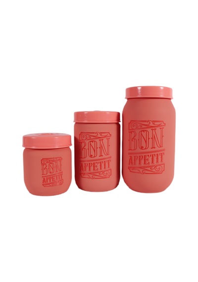 Herevin 171601-802 Desenli Kavanoz Seti 3'lü 425-660-1000 Ml Pembe