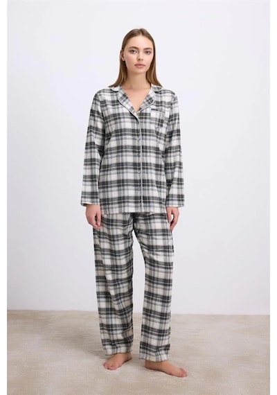 Will Like Kareli Flanel Görünümlü Uzun Kollu 2'li Pijama Takımı Antrasit