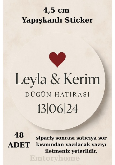 48 Adet Yuvarlak Kişiye Özel Yapışkanlı Sticker - Kına Hediyesi - Nişan Hediyesi - 1.hamur Mat Açık Bej