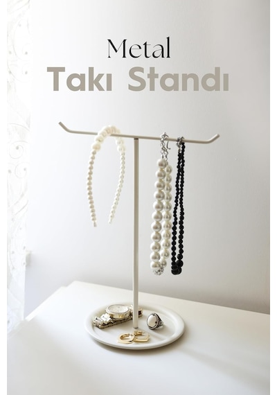 Takı Standı, Takılık, Küpelik, Bileklik, Kolye Seti - Aksesuar Düzenleyici Krem
