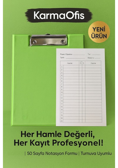 Satranç Notasyonlu Sekreterlik Seti 17x24 Cm 50 Sayfa Hamle Kayıt Formu Açık Yeşil