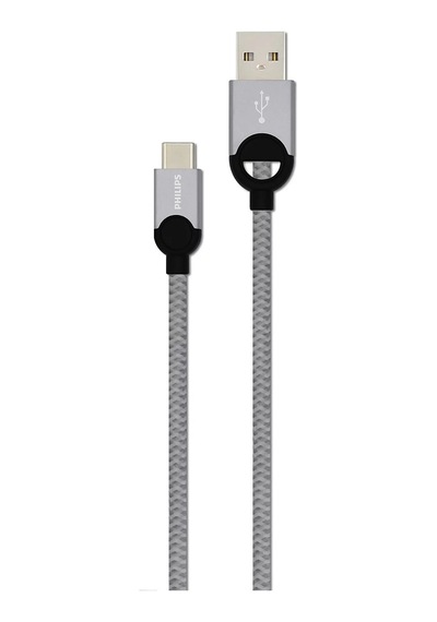 Philips Dlc2628t/97 Usb-a To Usb-c Örgülü Hızlı Şarj Kablosu, 1.2 Metre, Gri