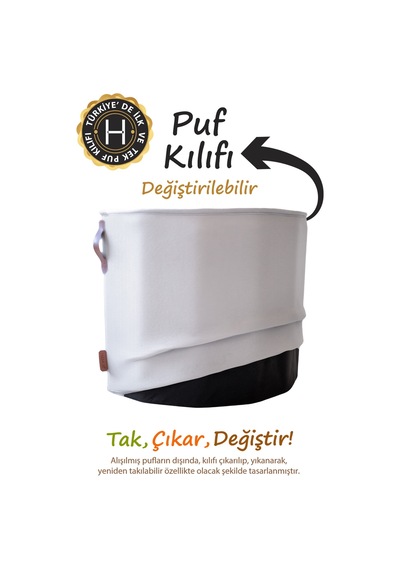 Yıkanabilir Puf Tabure Kılıfı Tak-Çıkar-Değiştir-Yenile Orta Sehpa Kılıfı 40x43 Meek Gri
