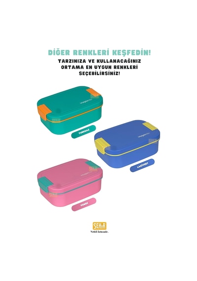 Bento 1750ml Lunchbox Tek Katlı 2 Bölmeli Pp Plastik Sefer Tası Yemek Kutusu Pembe Çok Renkli