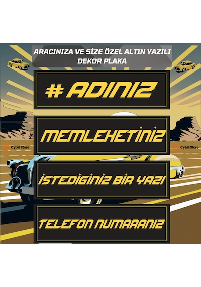 Kişiye Ve Aracınıza Özel 1 Adet Altın Yazılı Vantuzlu Dekor Pleks