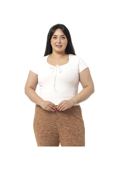 Disentis Büyük Beden Yarım Kollu Göğüste Bağcık Detaylı Kaşkorse Ekru Body-ekru Ekru