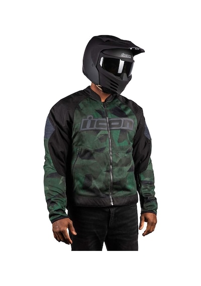 Icon Overlord 3 Mesh Camo Korumalı Motosiklet Montu Siyah Yeşil