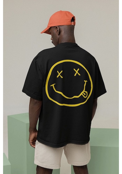Nirvana Baskılı Unisex Oversize Müzik Grubu Tişört Siyah