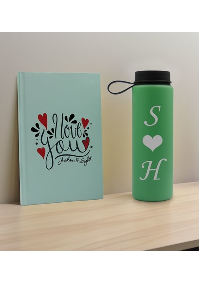 Bk Gift Sevgiliye Özel İsimli Su Yeşili Defter Ve Yeşil Cam Matara Hediye Seti-13, Sevgiliye Hediye, Sevgililer Günü, Yeni İş Hediyesi