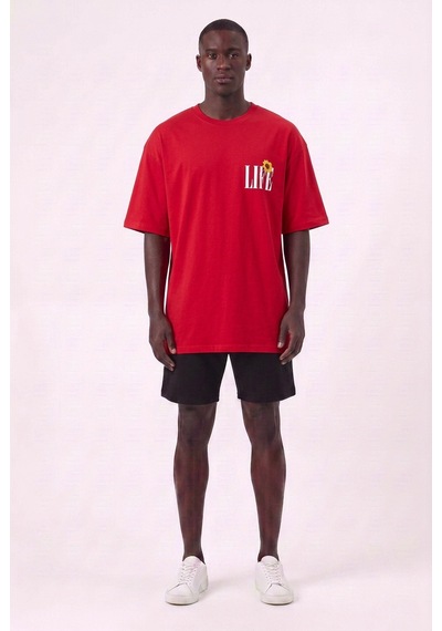 Blow Up Life Kırmızı Oversize Erkek T-shirt 11251 SİYAH
