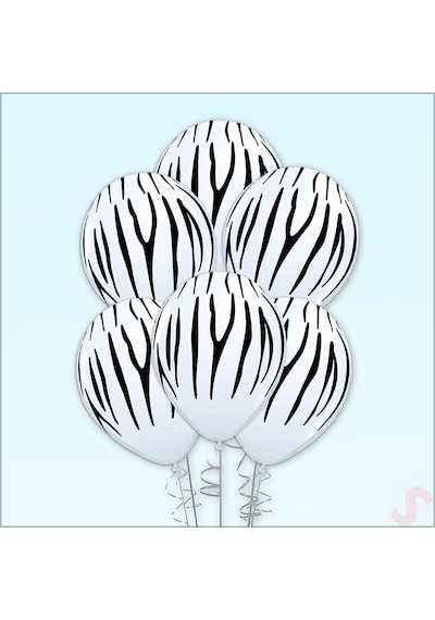 Zebra Baskılı Beyaz Balon, 30cm x 6 Adet