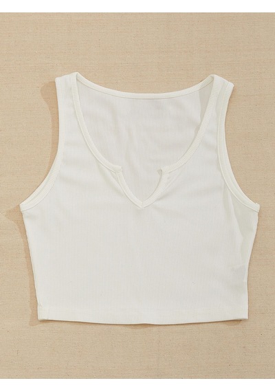 Liona V Yaka Beyaz Renk Fitilli Crop Top Bluz