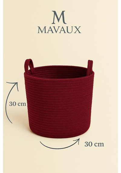 Mavaux Çok Amaçlı, 30cm-30cm Orta Boy, Yanları Saplı, Jüt, Hasır, Dokuma Sepet, Düzenleyici Organizer Mürdüm