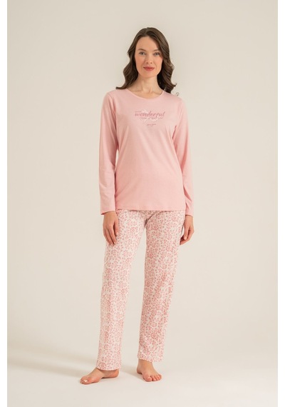 Pierre Cardin Most Wonderful Time Of The Year Kadın Pembe Uzun Kol Pijama Takım Pc9269-s-v2 Pc9269-s-v2