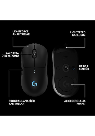 Logitech G Pro 2 Lıghtspeed Hero 2 32k Dpı Sensör Pc/mac İçin Kablosuz Oyuncu Mouse, Siyah 910-007296