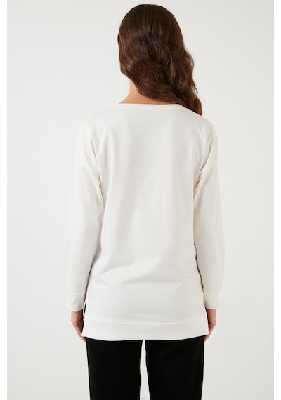 Lela Pamuklu Regular Fit Bisiklet Yaka Basic Bayan Sweat 5863569 Ekru