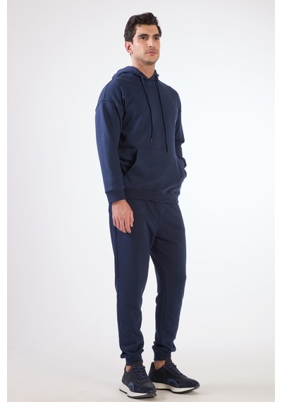 Dufy Lacivert Kapüşonlu Kanguru Cepli Regular Fit Erkek Sweatshirt Lacivert