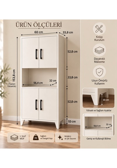 Kahve Köşesi - Çok Amaçlı Dolap Mdf Beyaz Kahve Köşesi - Çok Amaçlı Dolap Mdf Beyaz