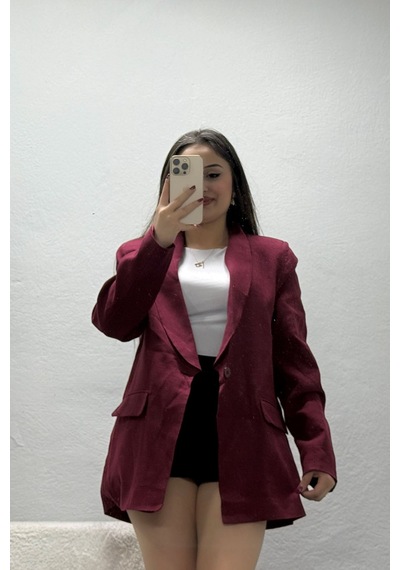Modi Kuşaklı Astarlı Blazer Ceket Bordo - 32945.1991. Açık Bordo