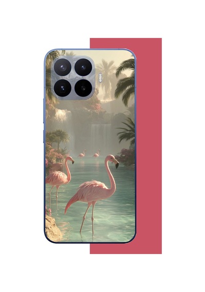 Mi 17t Pro Uyumlu Akarsudaki Flamingo Baskılı Silikon Kılıf Renkli