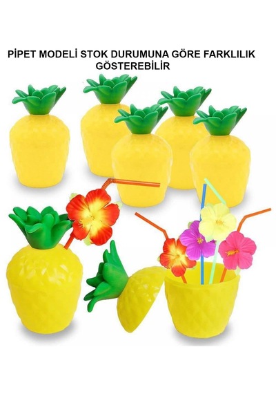 Ananas Hawaii Luau Aloha Pipetli İçecek Kabı Bardak 10x13 Cm 1 Adet Stantart