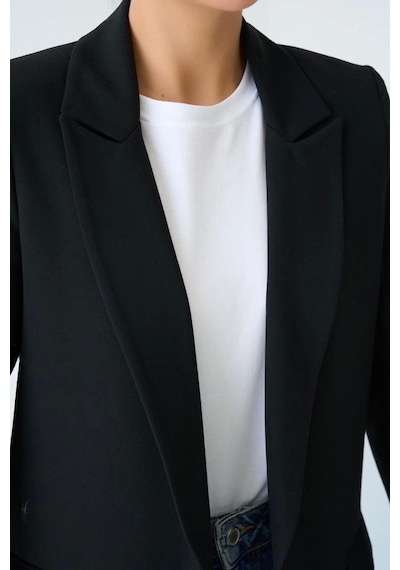 Defymoda Astarı Çizgili Ceket - Siyah Siyah