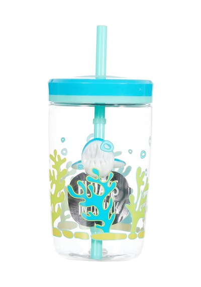 Ayrex Yüzen Köpek Balığı Pipetli Tritan Bardak 470 Ml, Mavi Diğer