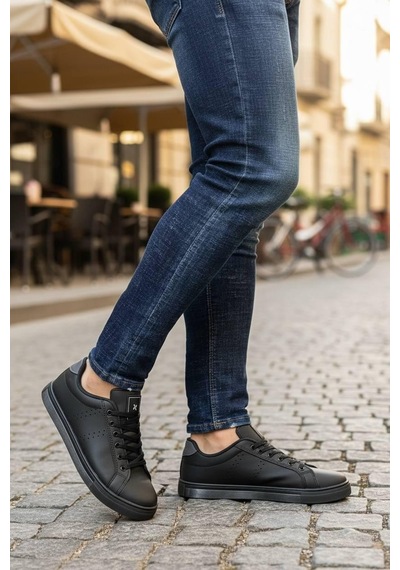 Sneakers Bağcıklı Erkek Ayakkabı Legan-028 Siyah-füme