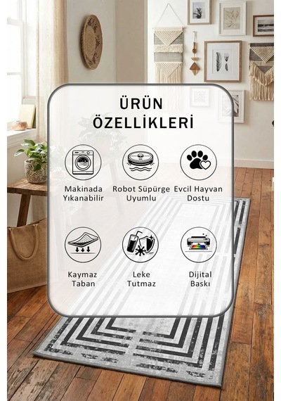Square Yıkanabilir Yolluk Açık Gri