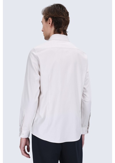 Hatemoğlu Ekru Slim Fit Açık İtalyan Yaka 100% Pamuk Uzun Kollu Spor Gömlek