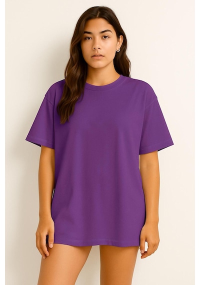 Düz Oversize Unisex Tişört Ycb6 Mor