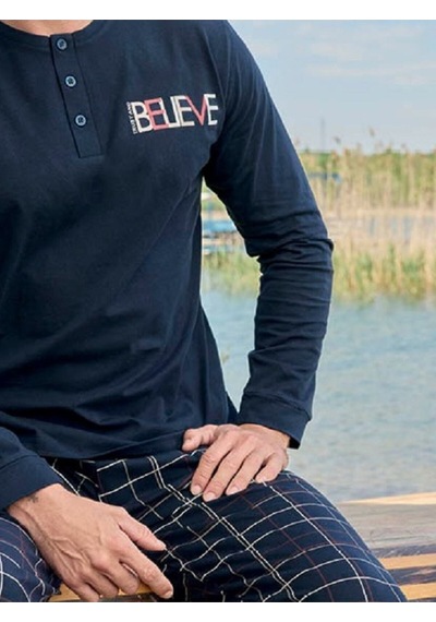 Aydoğan Erkek Pamuklu Penye Süprem Uzun Kollu Pijama Takımı Yeni Sezon Koyu Lacivert