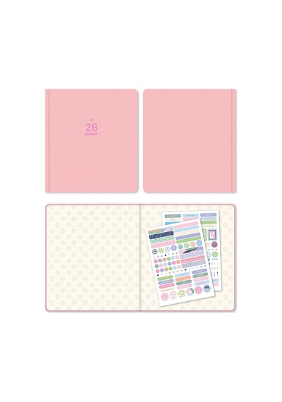 2026 Dikey Haftalık Ajanda 12 Aylık Sert Kapak 18x20 Cm - Pembe Çok Renkli