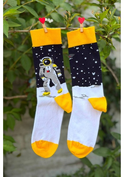 Lousocks Unisex Sağlı Sollu Astronot Temalı Soket Çorap Siyah